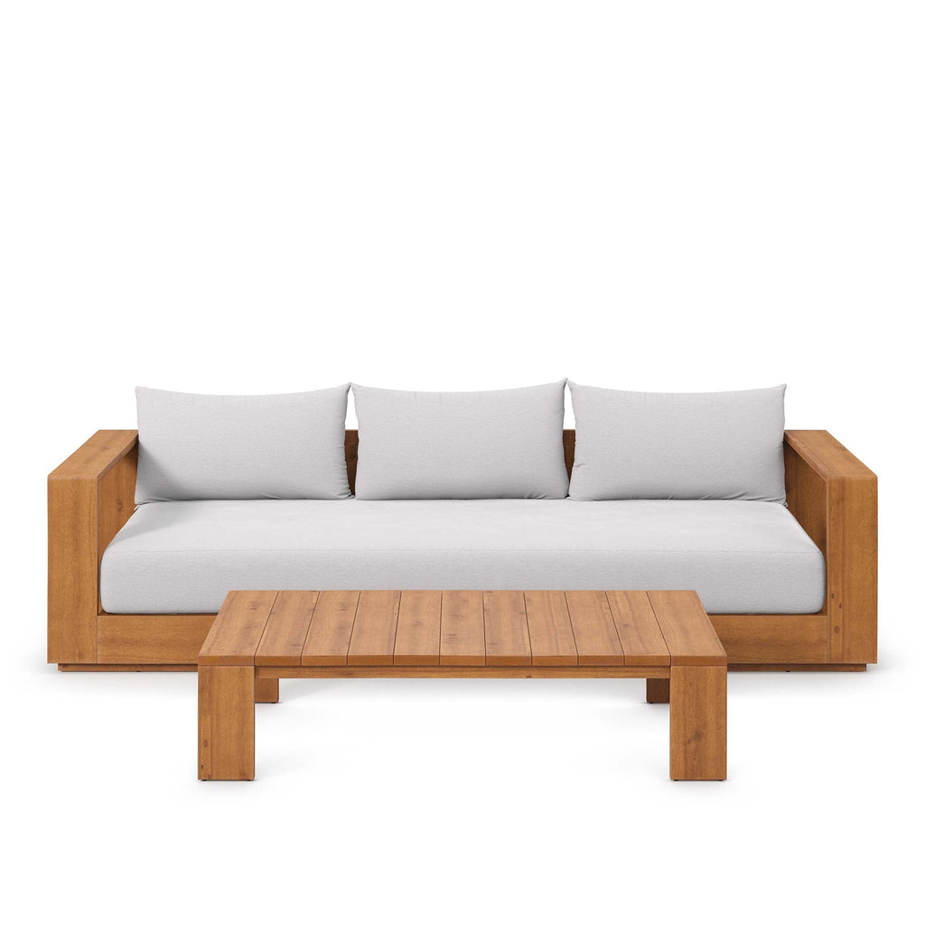 Modway Tahoe 2 Piece Acacia Wood Outdoor Sofa And Coffee Table