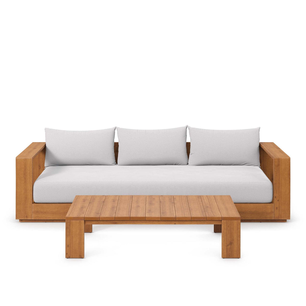 Modway Tahoe 2 Piece Acacia Wood Outdoor Sofa And Coffee Table
