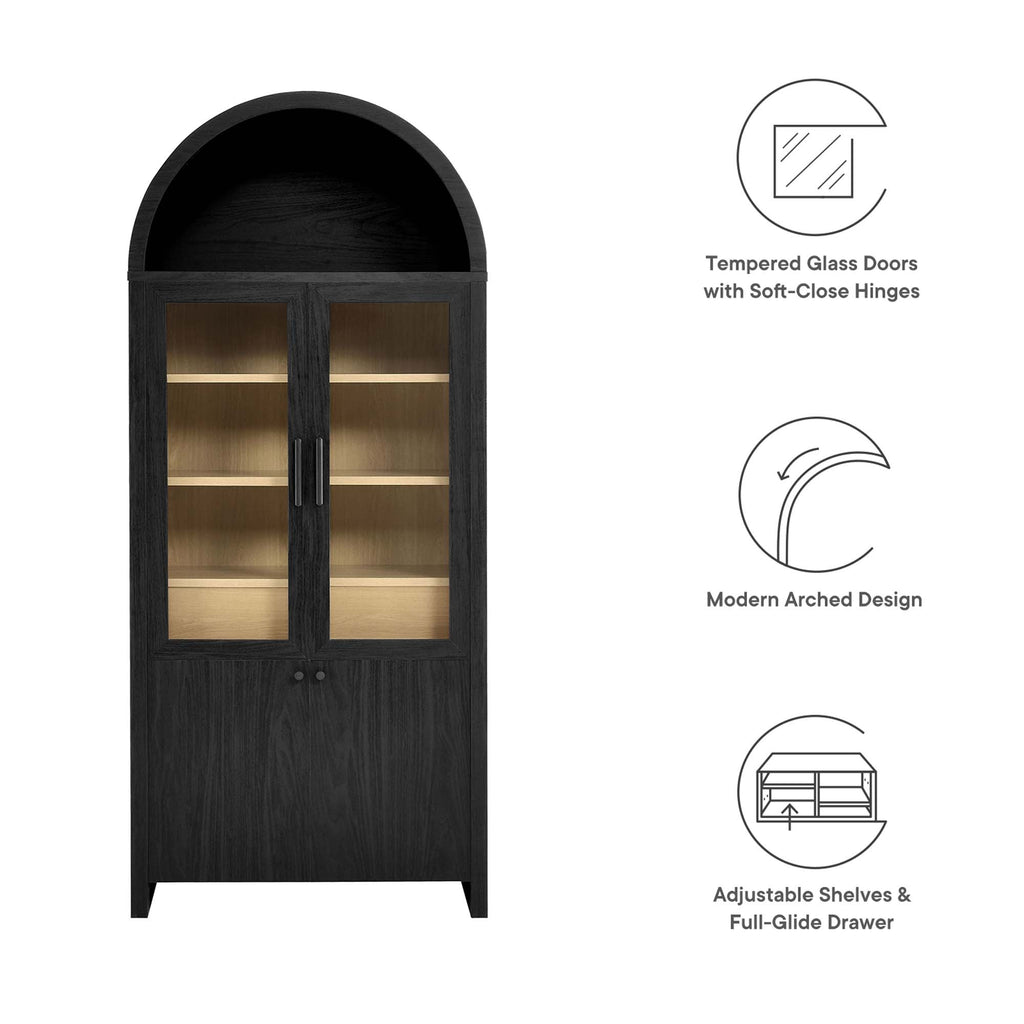 Modway Evie Arched Glass Display Cabinet With Black Oak