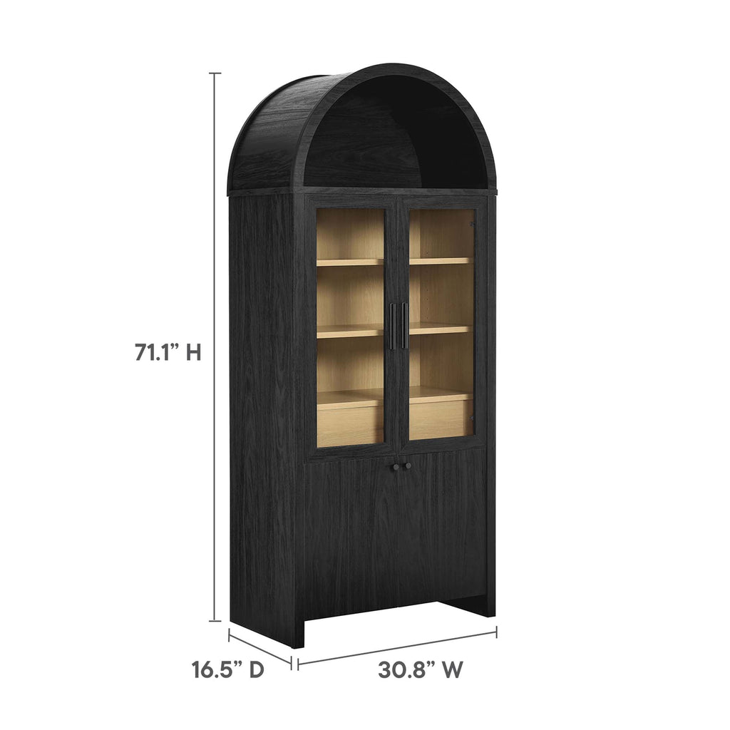 Modway Evie Arched Glass Display Cabinet With Black Oak