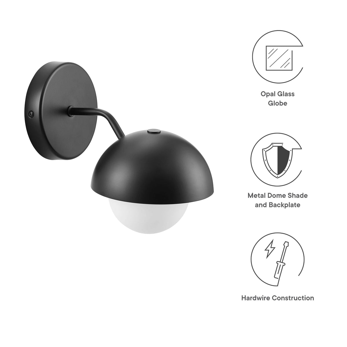 Modway Eclipse Globe Wall Sconce With Opal Glass And Dome Shade