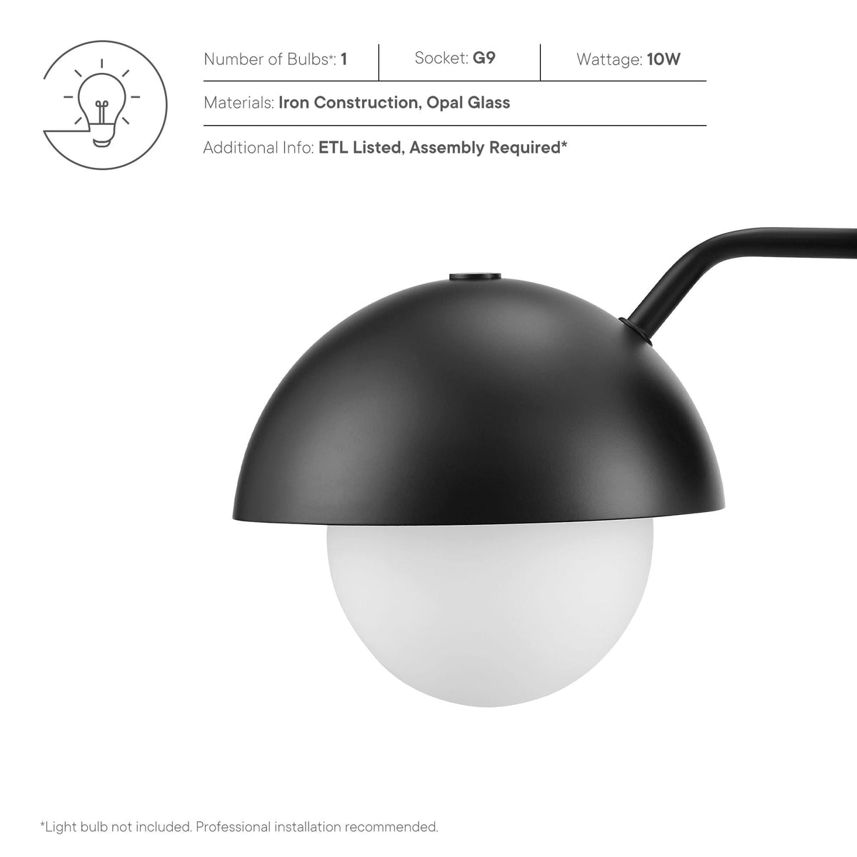Modway Eclipse Globe Wall Sconce With Opal Glass And Dome Shade