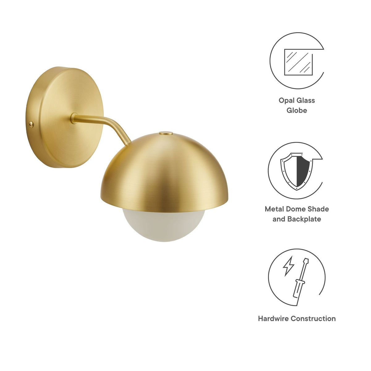 Modway Eclipse Globe Wall Sconce With Opal Glass And Dome Shade