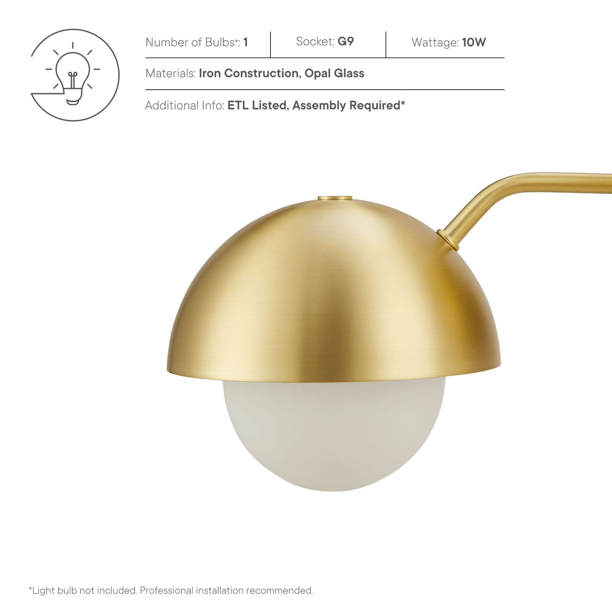 Modway Eclipse Globe Wall Sconce With Opal Glass And Dome Shade