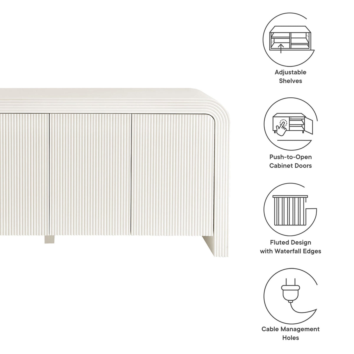 Modway Waterflute 70 Inch Fluted Modern Sideboard Cabinet
