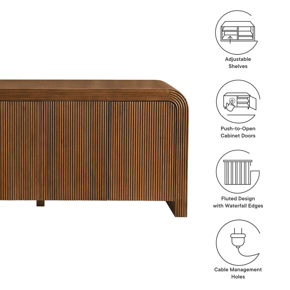 Modway Waterflute 70 Inch Fluted Modern Sideboard Cabinet