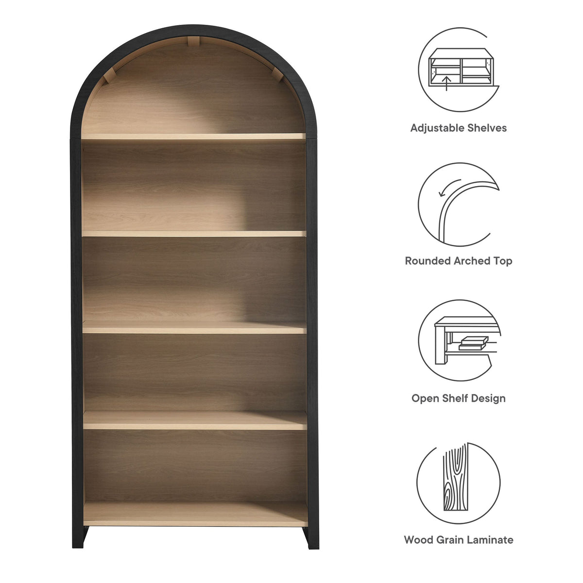 Modway Evie Arched Wide Bookcase With Laminate Finish