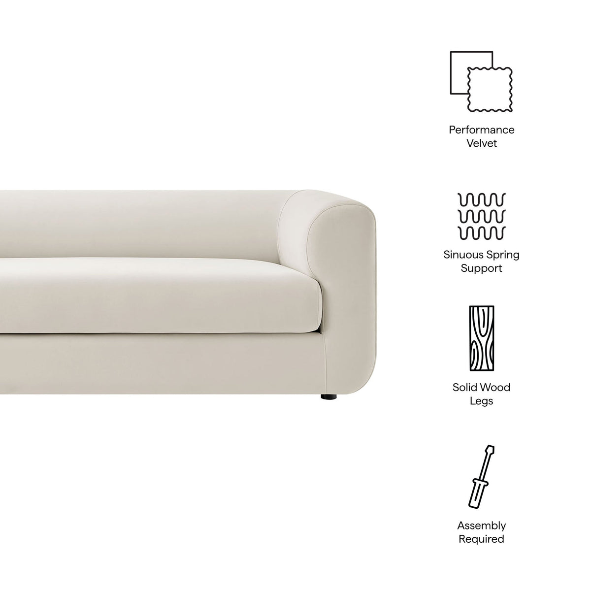 Modway Leif 89 Inch Performance Velvet Upholstered Sofa