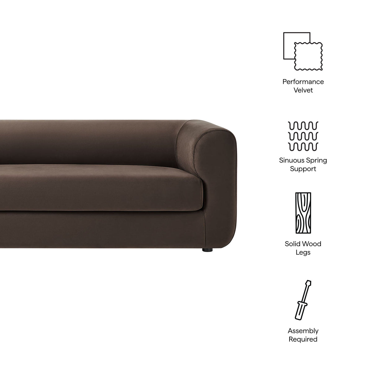 Modway Leif 89 Inch Performance Velvet Upholstered Sofa