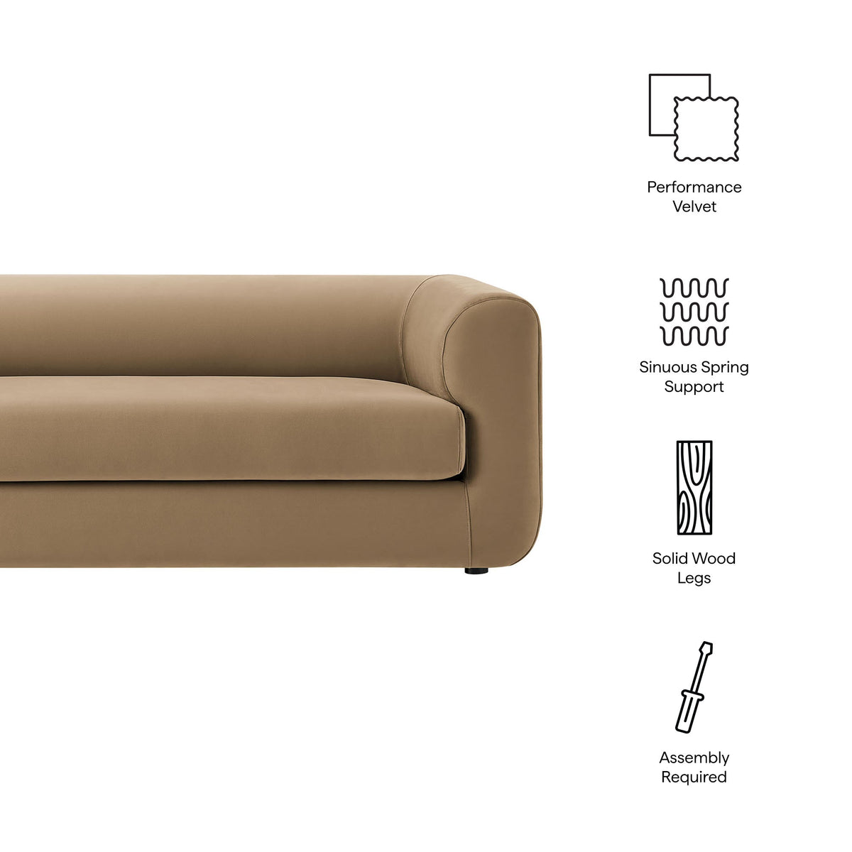 Modway Leif 89 Inch Performance Velvet Upholstered Sofa
