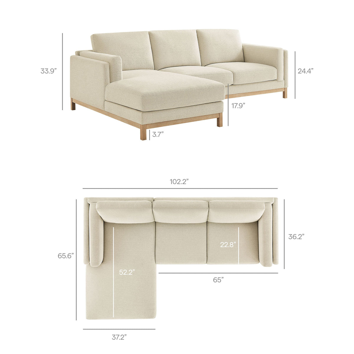 Modway Roscoe Left Facing Fabric Sectional Sofa With Chaise