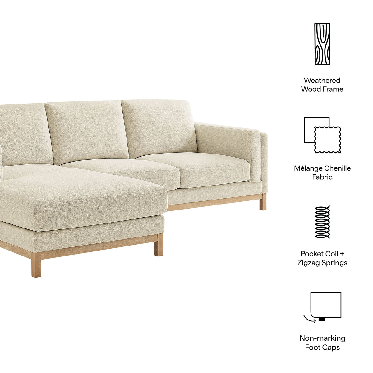 Modway Roscoe Left Facing Fabric Sectional Sofa With Chaise