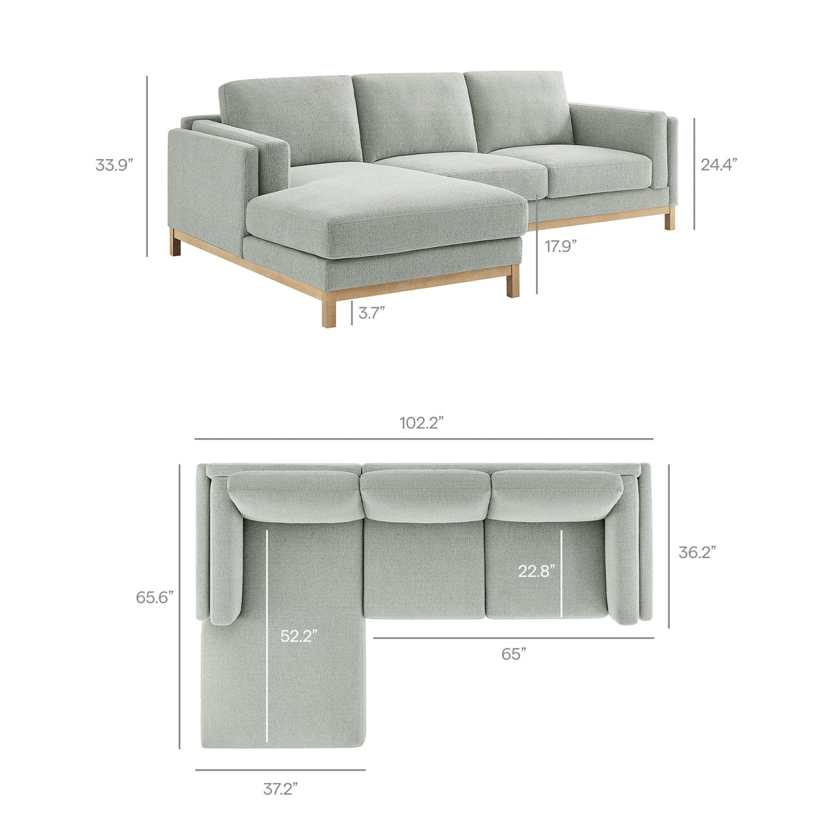 Modway Roscoe Left Facing Fabric Sectional Sofa With Chaise