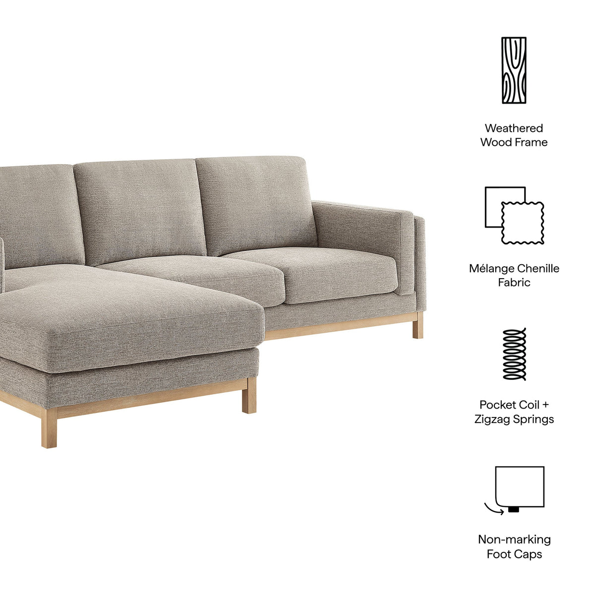 Modway Roscoe Left Facing Fabric Sectional Sofa With Chaise
