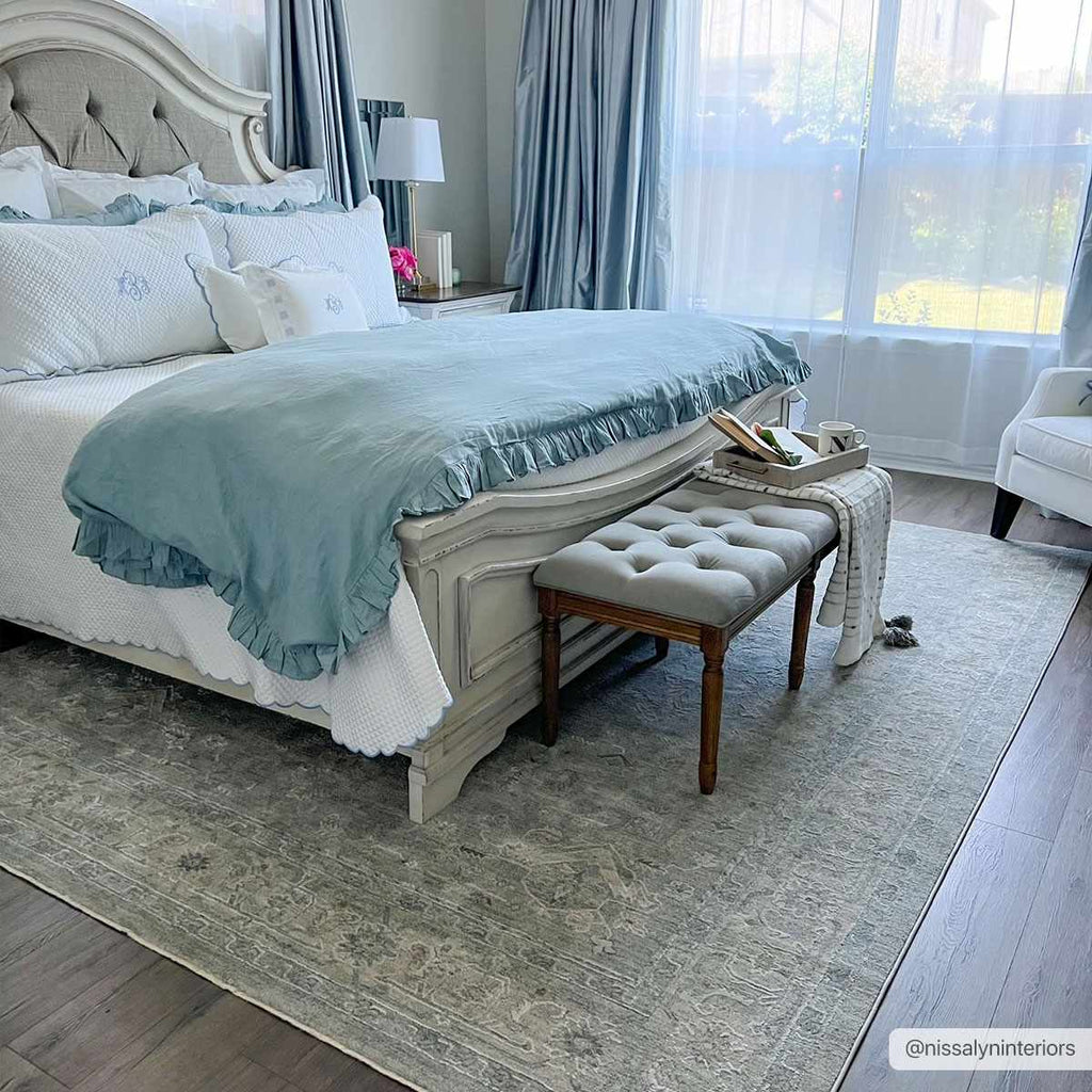 Earlsfield Thick Luxe Traditional Pattern Area Rug Gray Blue