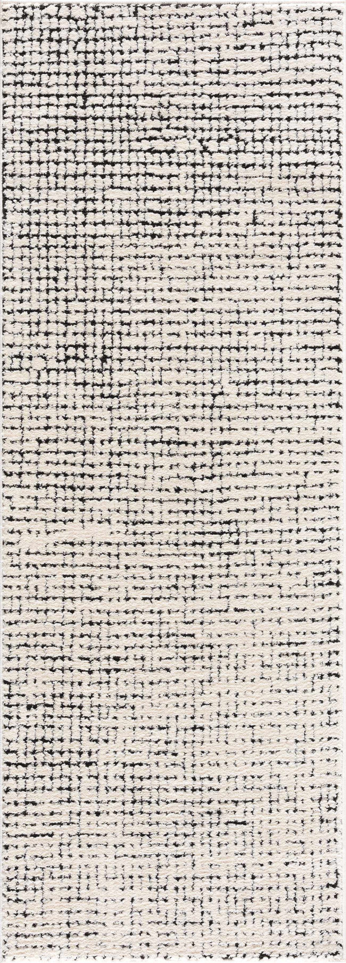 Keita Ivory Black Grid Plush Rug With Luxe High Pile