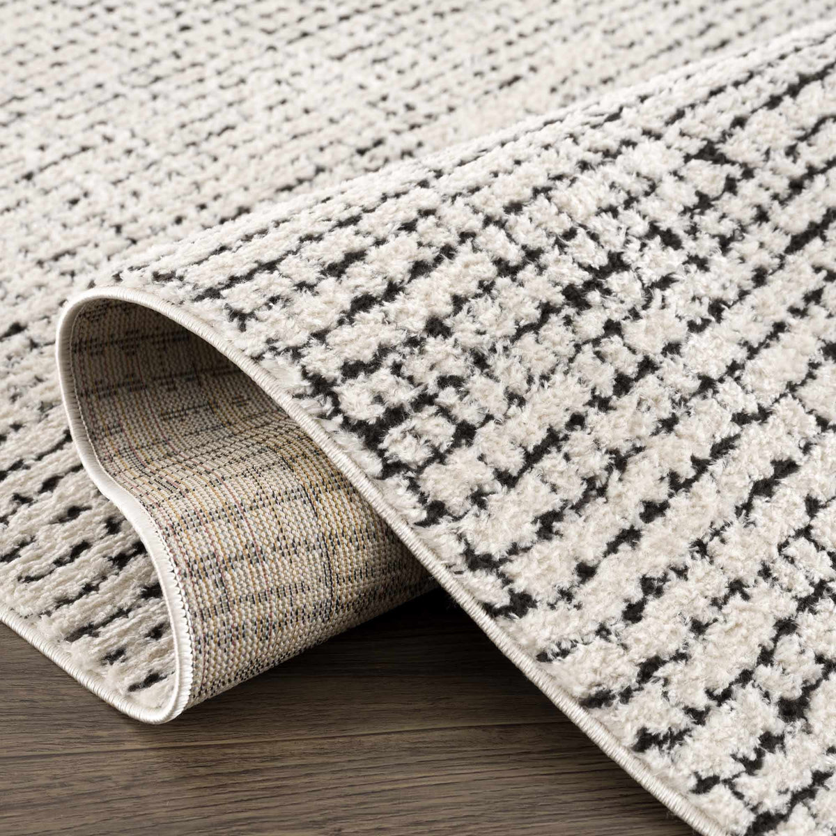 Keita Ivory Black Grid Plush Rug With Luxe High Pile