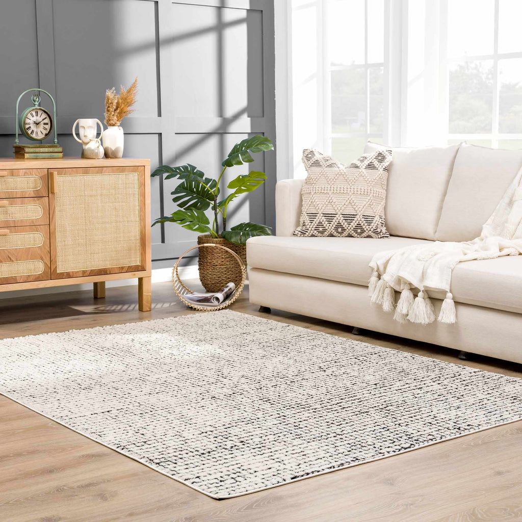 Keita Ivory Black Grid Plush Rug With Luxe High Pile