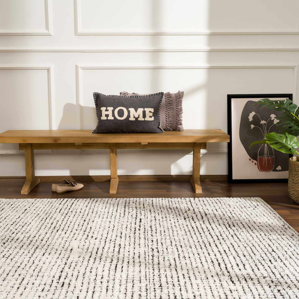 Keita Ivory Black Grid Plush Rug With Luxe High Pile