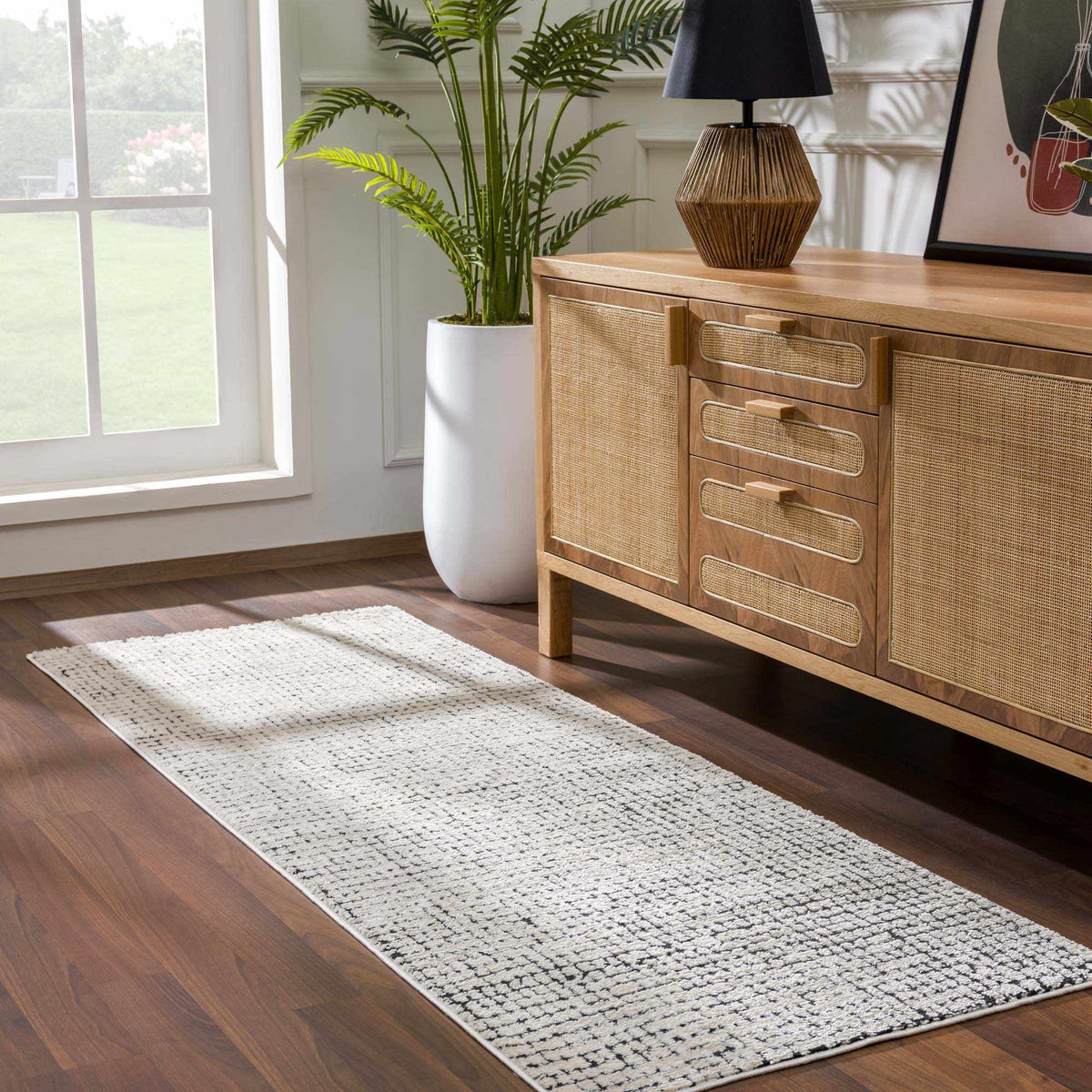 Keita Ivory Black Grid Plush Rug With Luxe High Pile