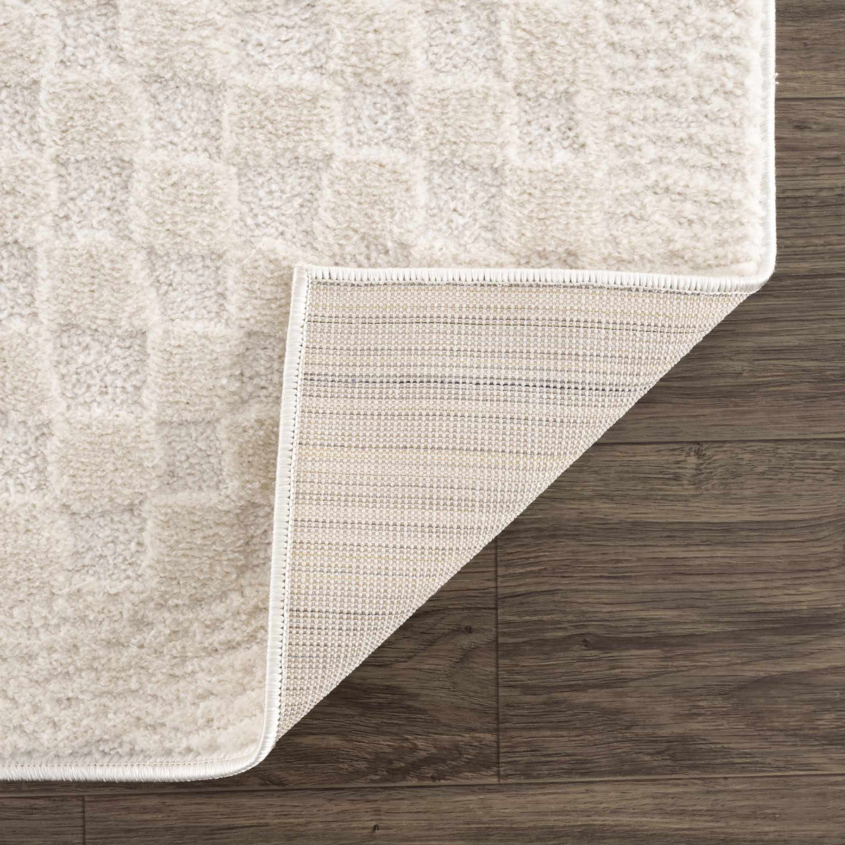 Lumina Home Leryn Ivory Plush High Pile Check Area Rug