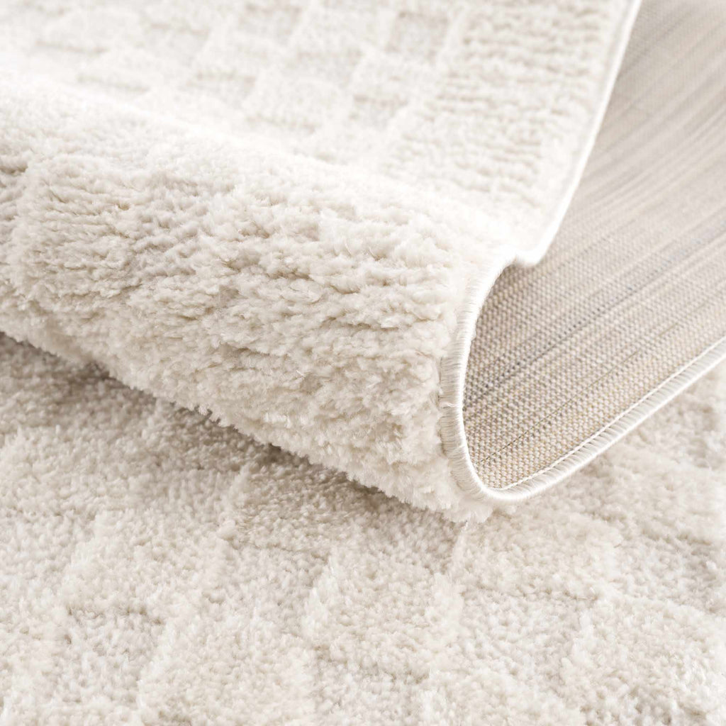 Lumina Home Leryn Ivory Plush High Pile Check Area Rug