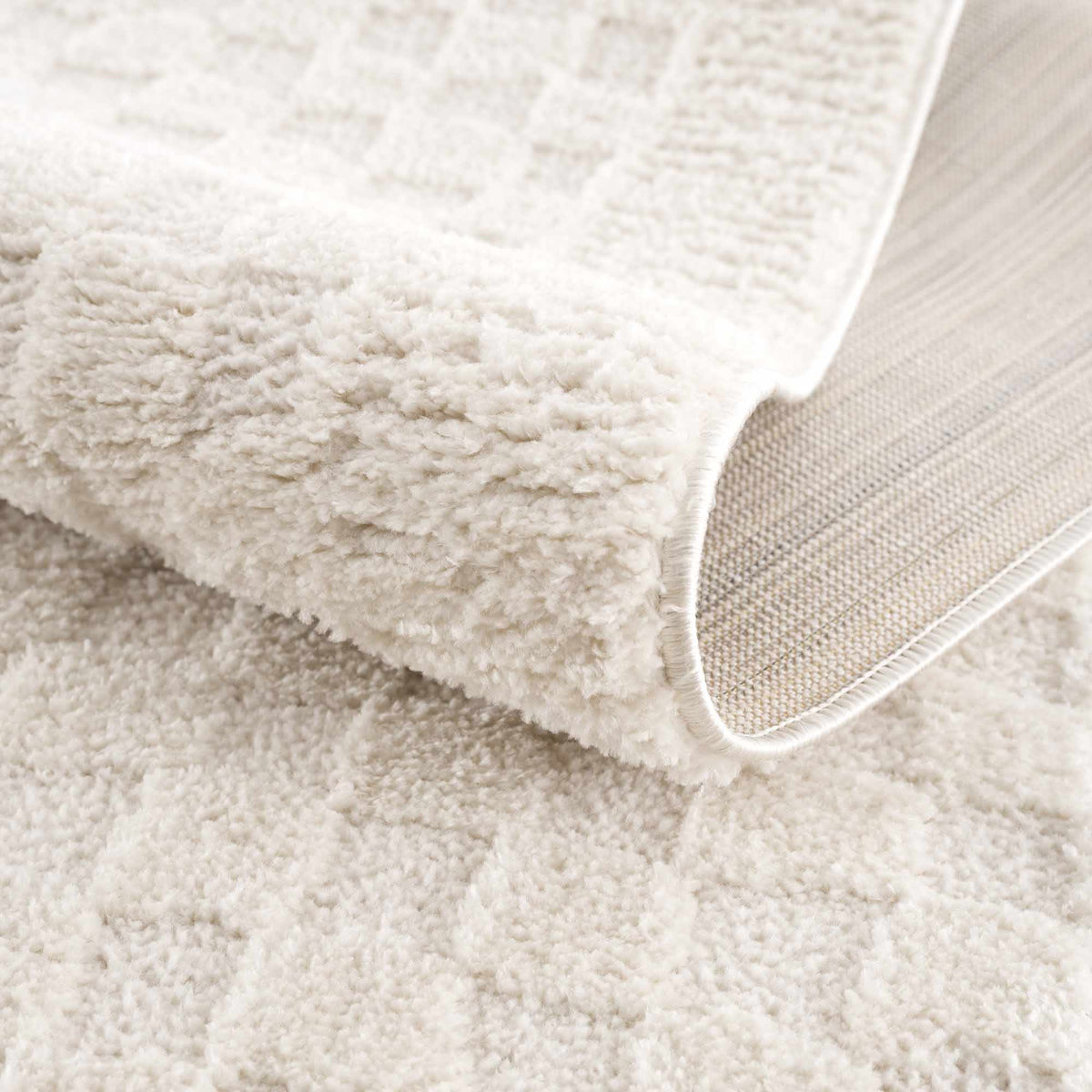 Lumina Home Leryn Ivory Plush High Pile Check Area Rug