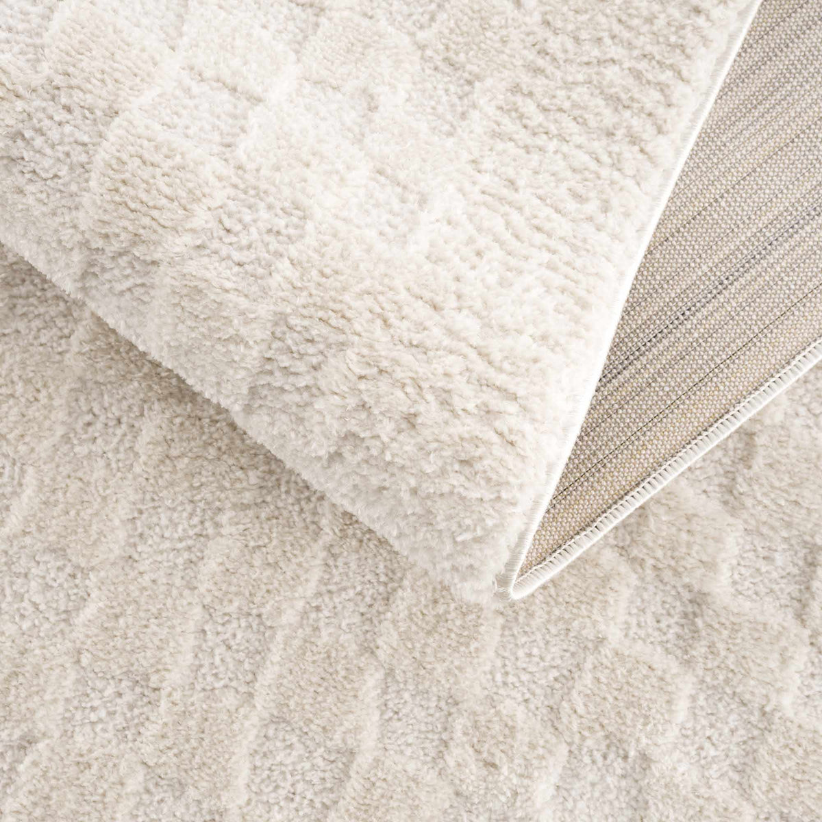 Lumina Home Leryn Ivory Plush High Pile Check Area Rug