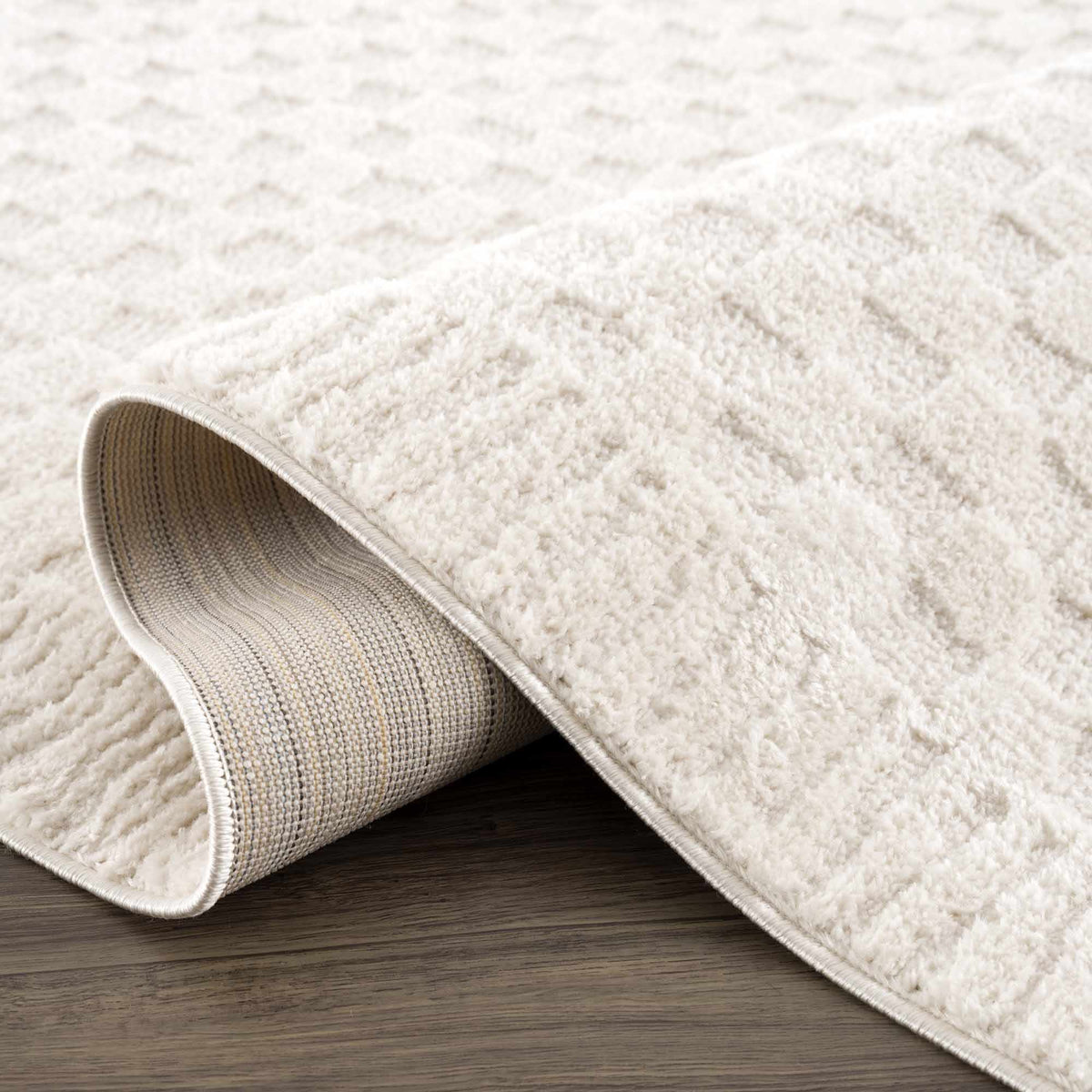 Lumina Home Leryn Ivory Plush High Pile Check Area Rug