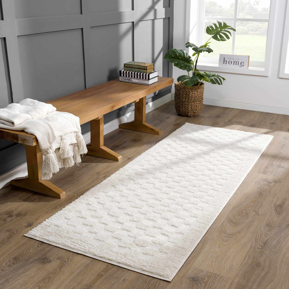 Lumina Home Leryn Ivory Plush High Pile Check Area Rug