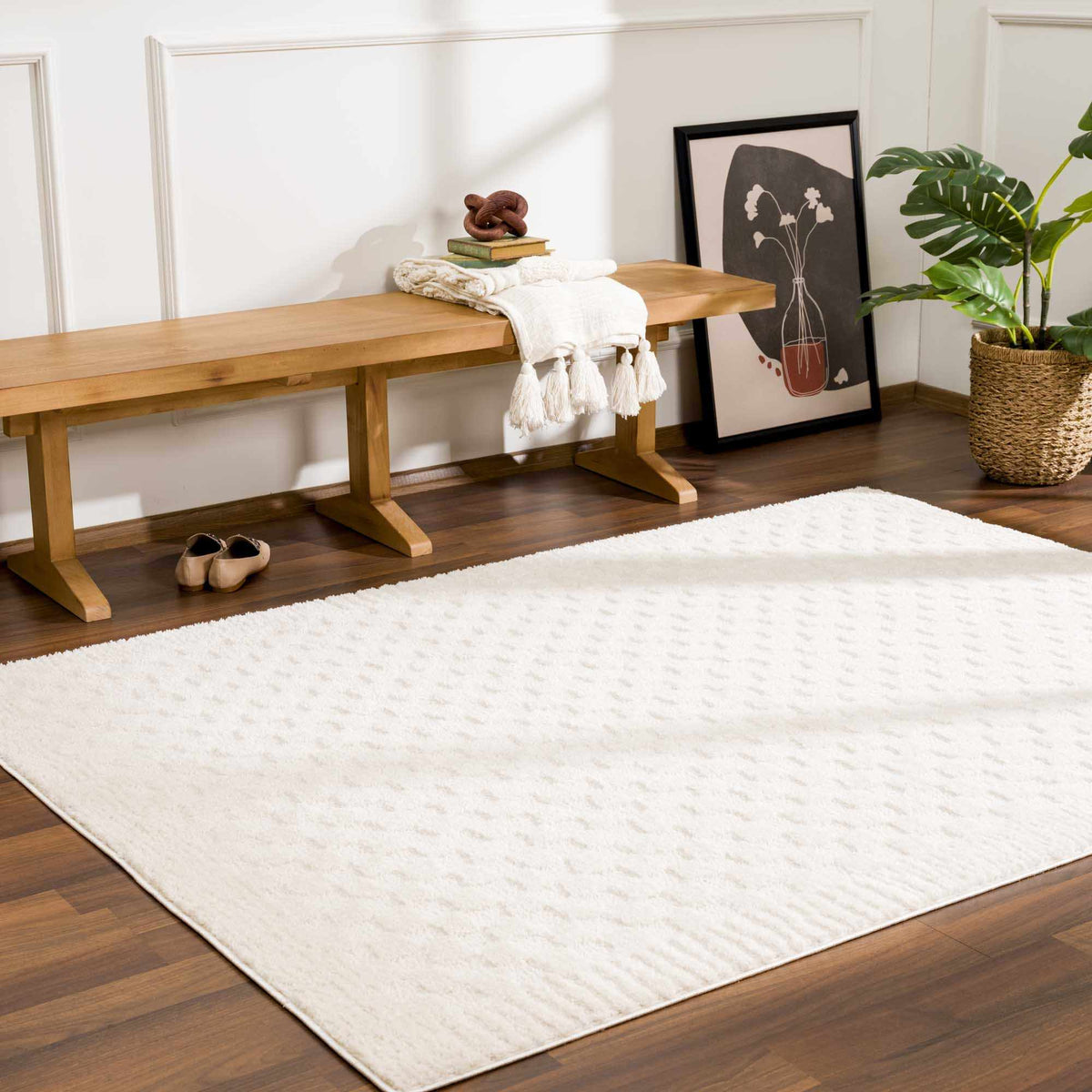 Lumina Home Leryn Ivory Plush High Pile Check Area Rug