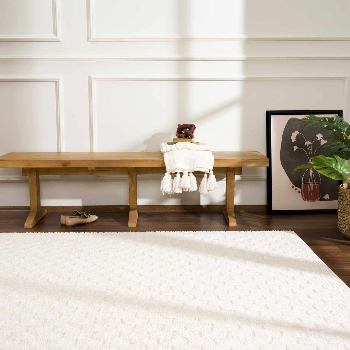 Lumina Home Leryn Ivory Plush High Pile Check Area Rug