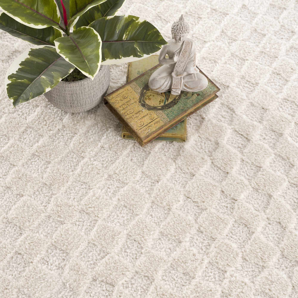 Lumina Home Leryn Ivory Plush High Pile Check Area Rug