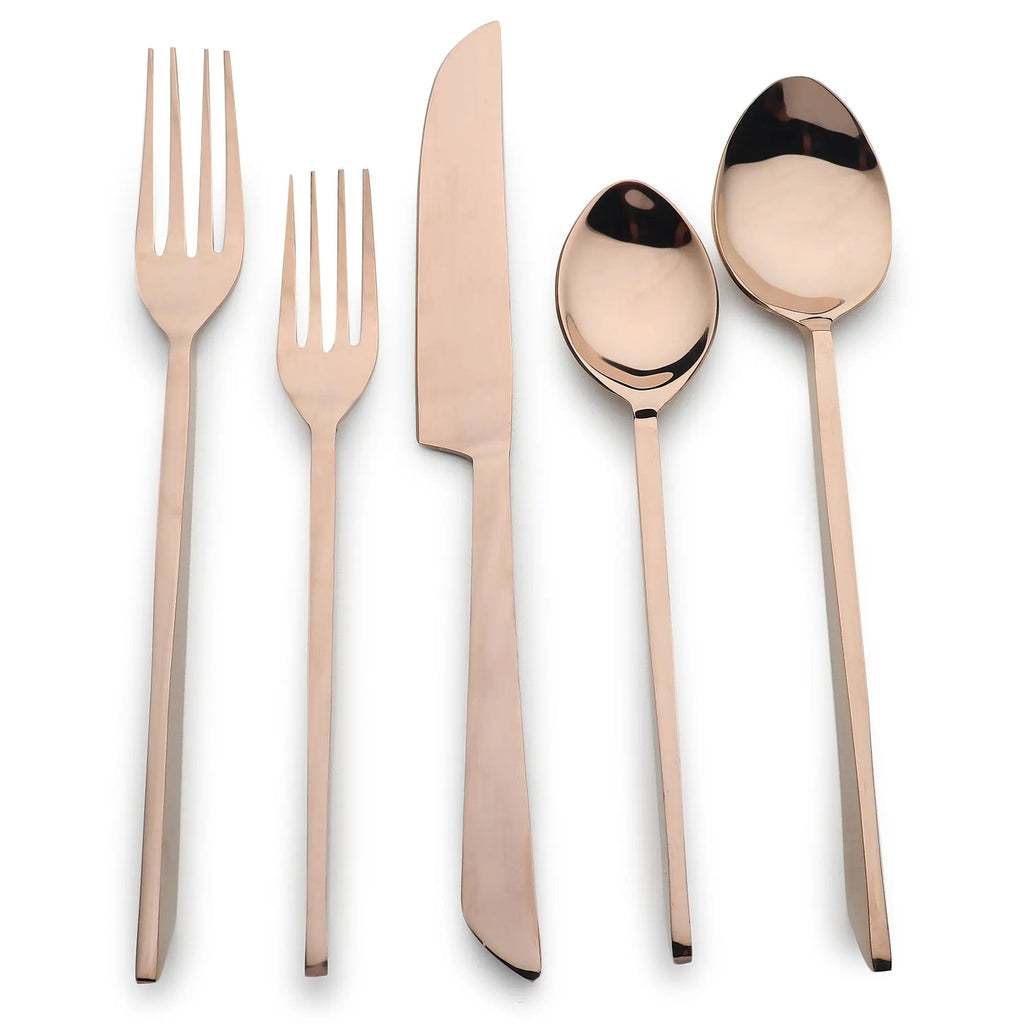 Fairfax PVD Five Piece Flatware Set Sculptural Handle Design