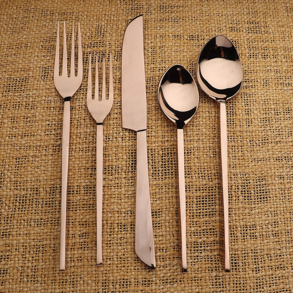 Fairfax PVD Five Piece Flatware Set Sculptural Handle Design