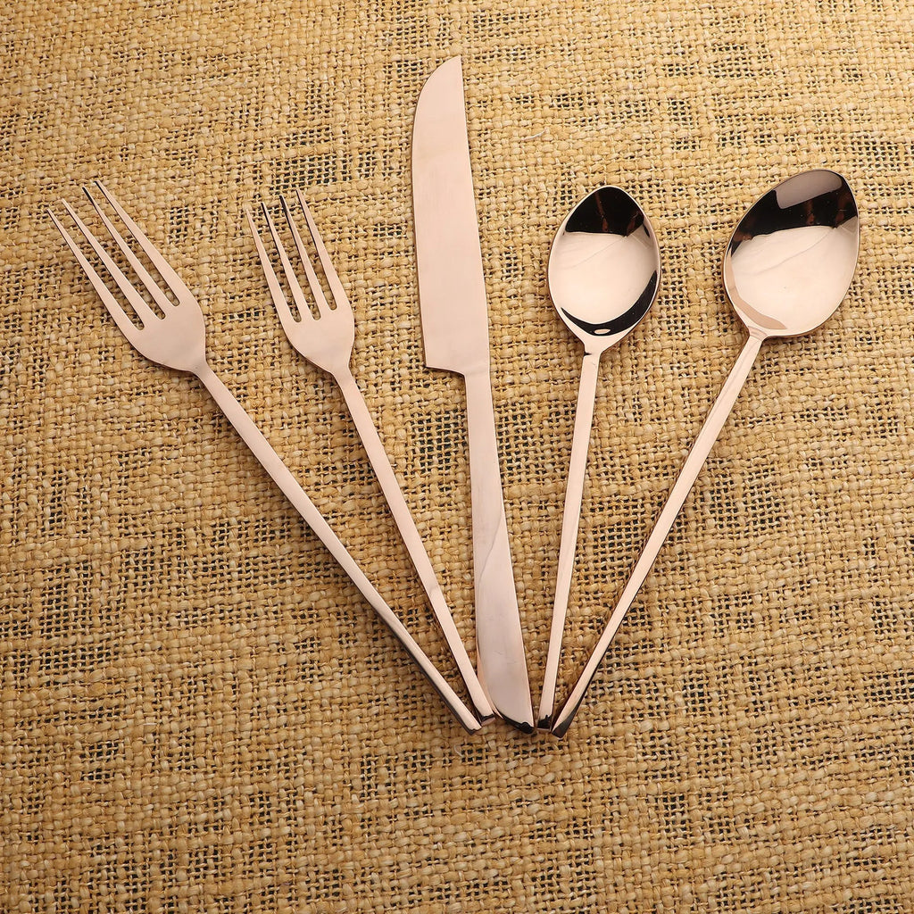 Fairfax PVD Five Piece Flatware Set Sculptural Handle Design