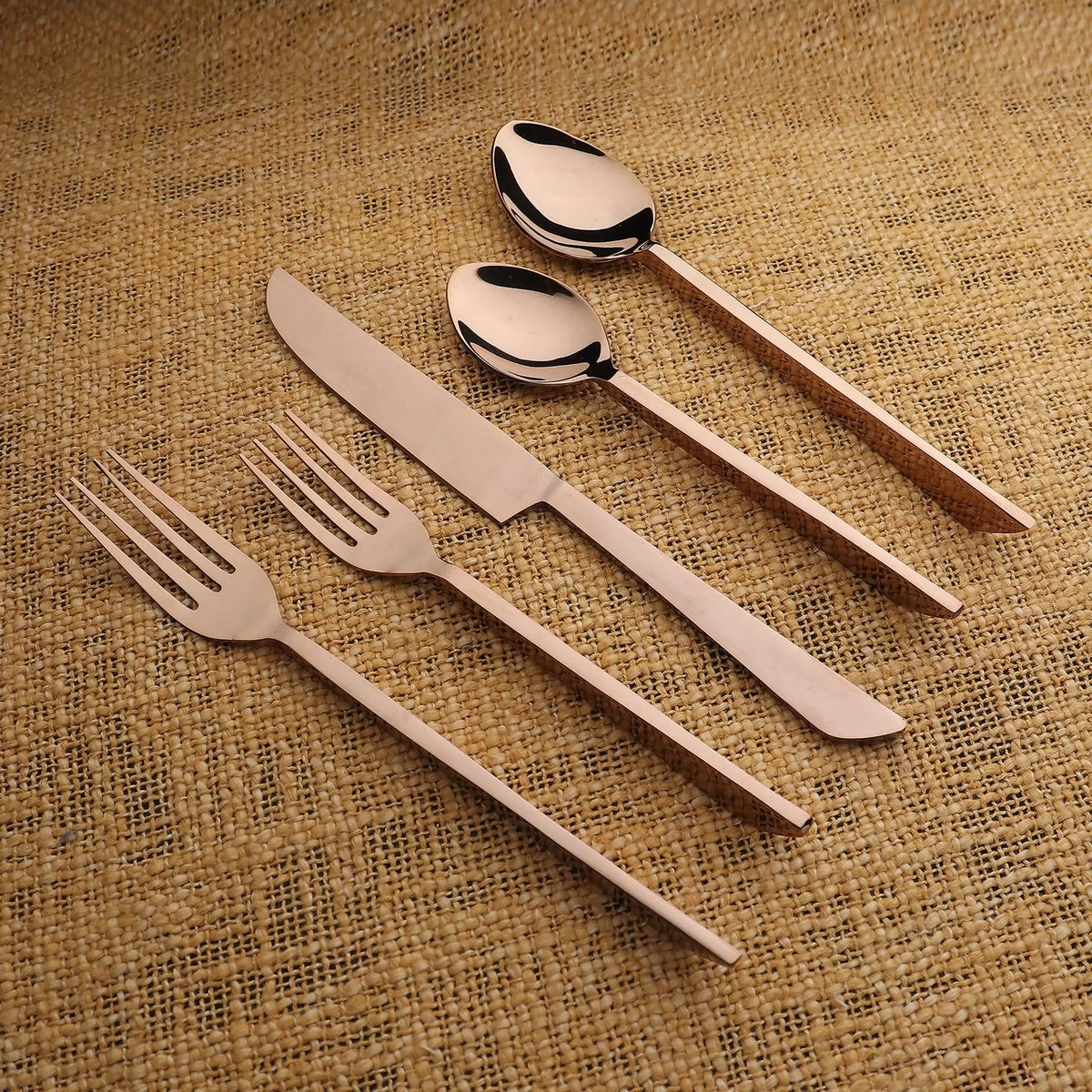 Fairfax PVD Five Piece Flatware Set Sculptural Handle Design