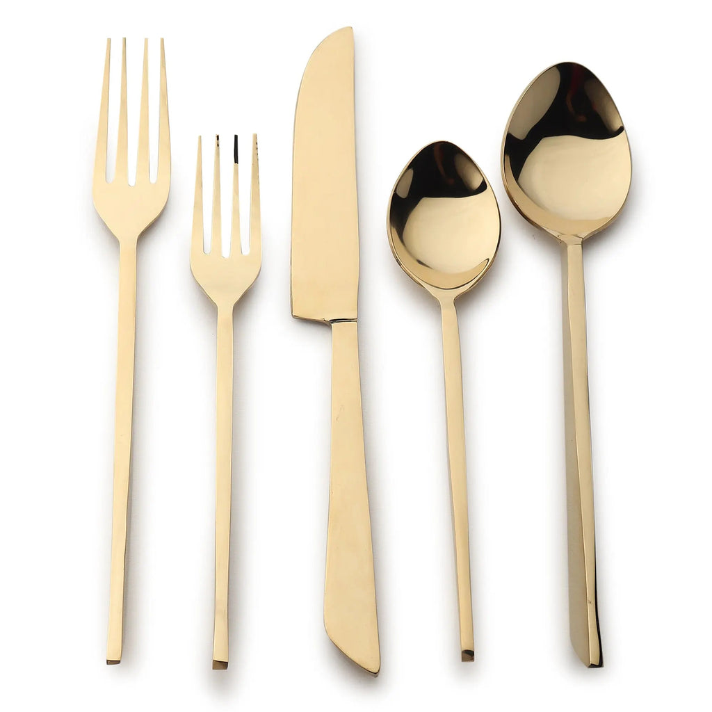 Fairfax PVD Five Piece Flatware Set Sculptural Handle Design