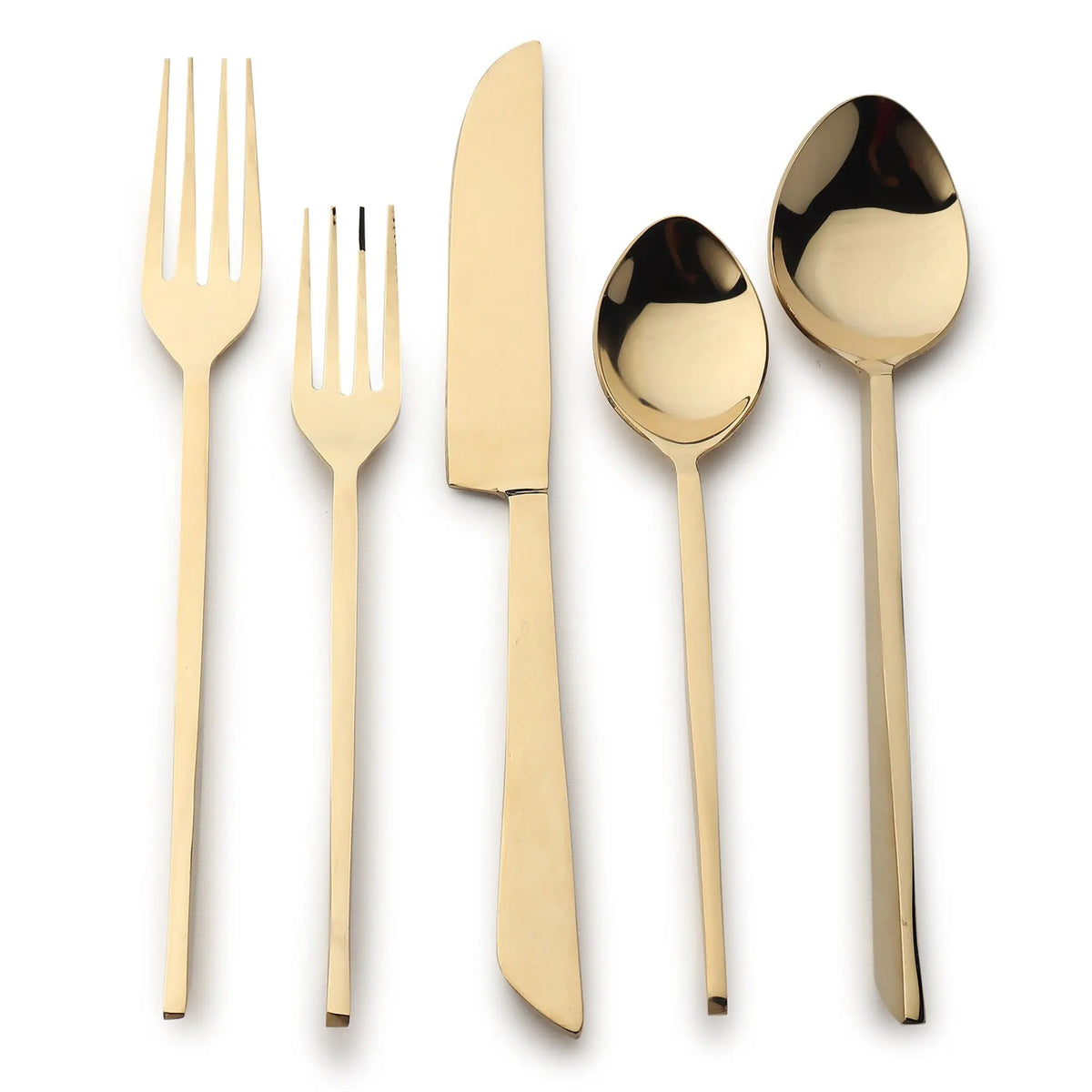 Fairfax PVD Five Piece Flatware Set Sculptural Handle Design