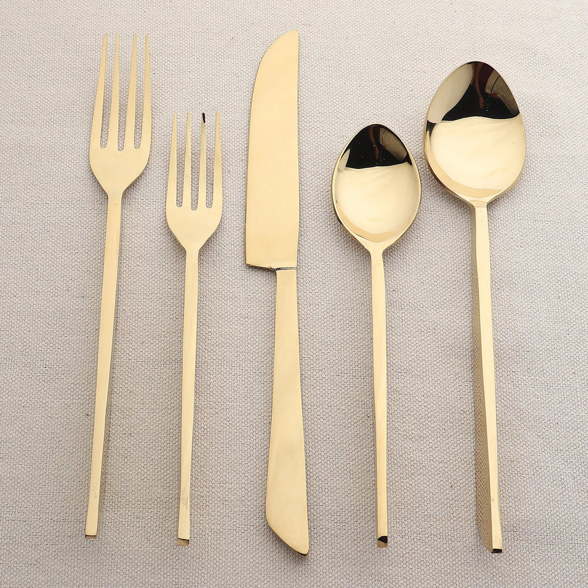 Fairfax PVD Five Piece Flatware Set Sculptural Handle Design