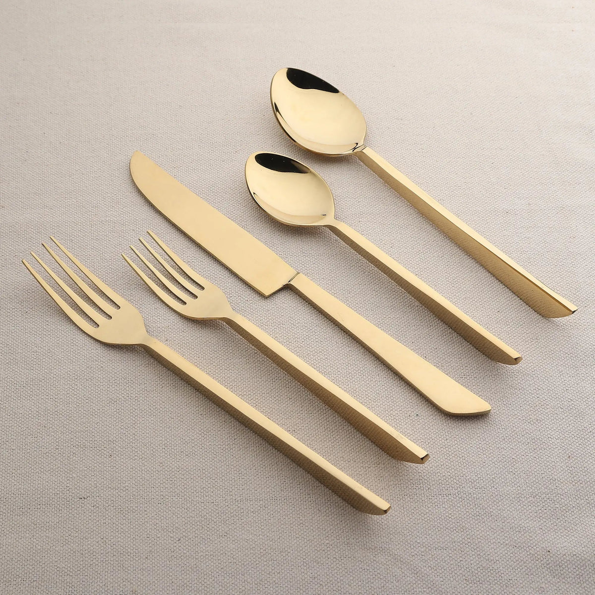 Fairfax PVD Five Piece Flatware Set Sculptural Handle Design