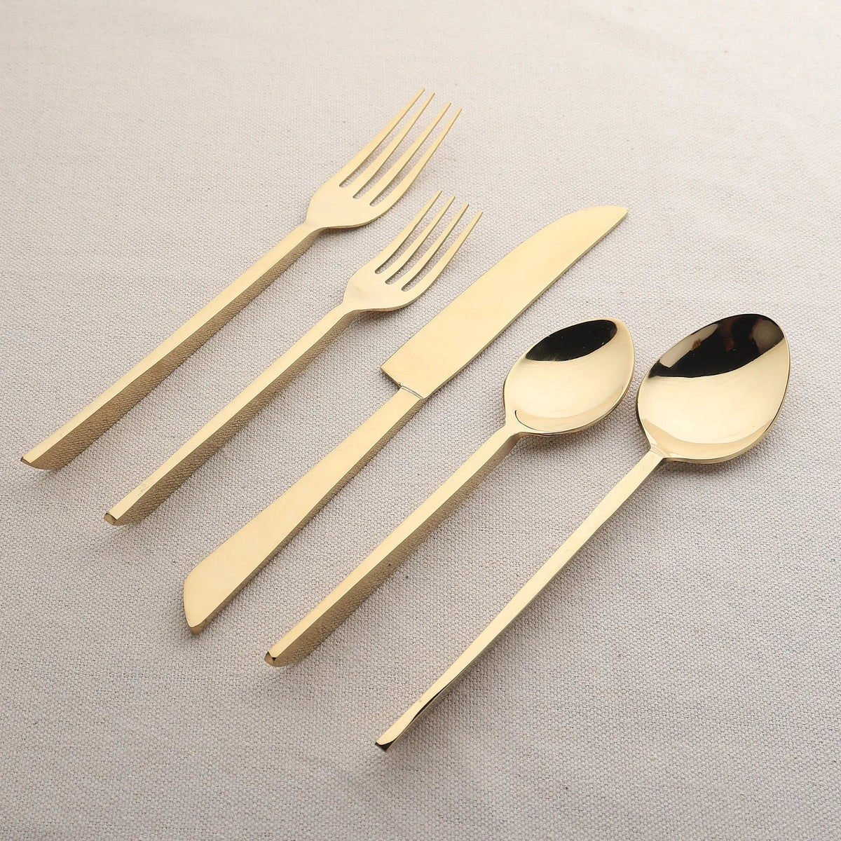 Fairfax PVD Five Piece Flatware Set Sculptural Handle Design