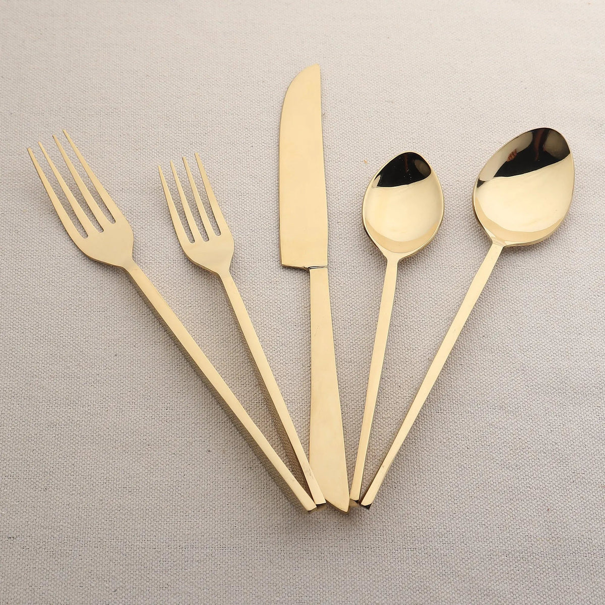 Fairfax PVD Five Piece Flatware Set Sculptural Handle Design