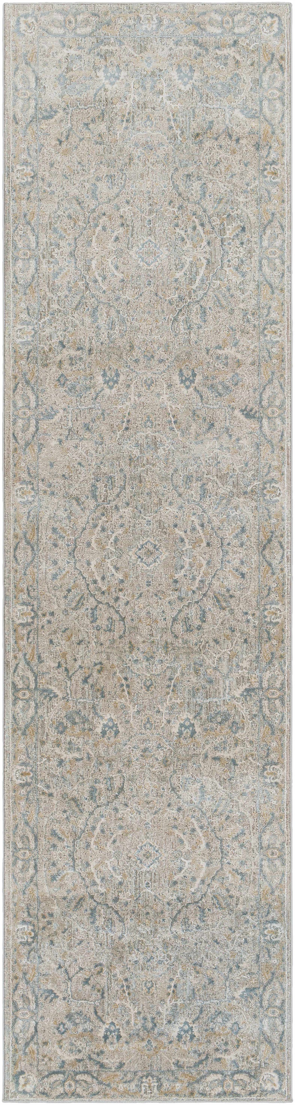 Glengarry Luxe Taupe With Teal Accent Fringe Area Rug