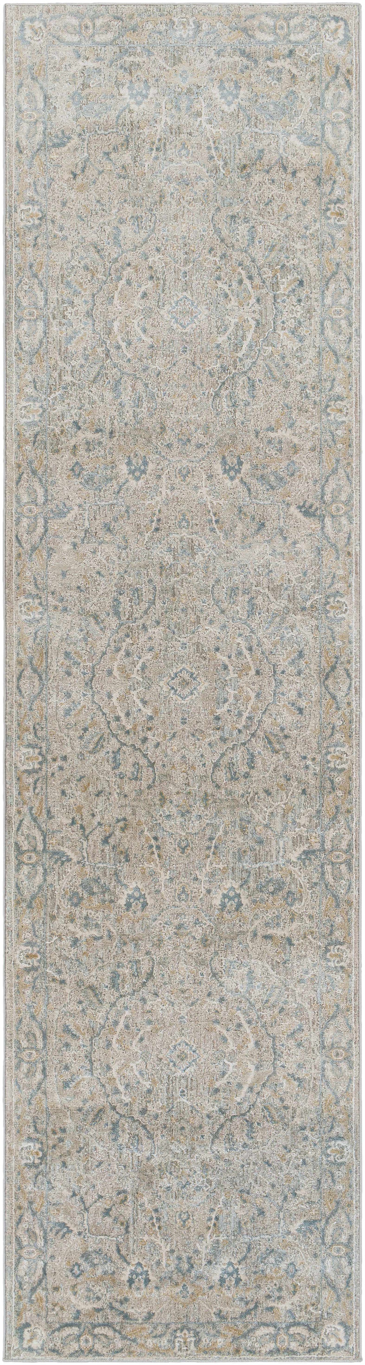 Glengarry Luxe Taupe With Teal Accent Fringe Area Rug