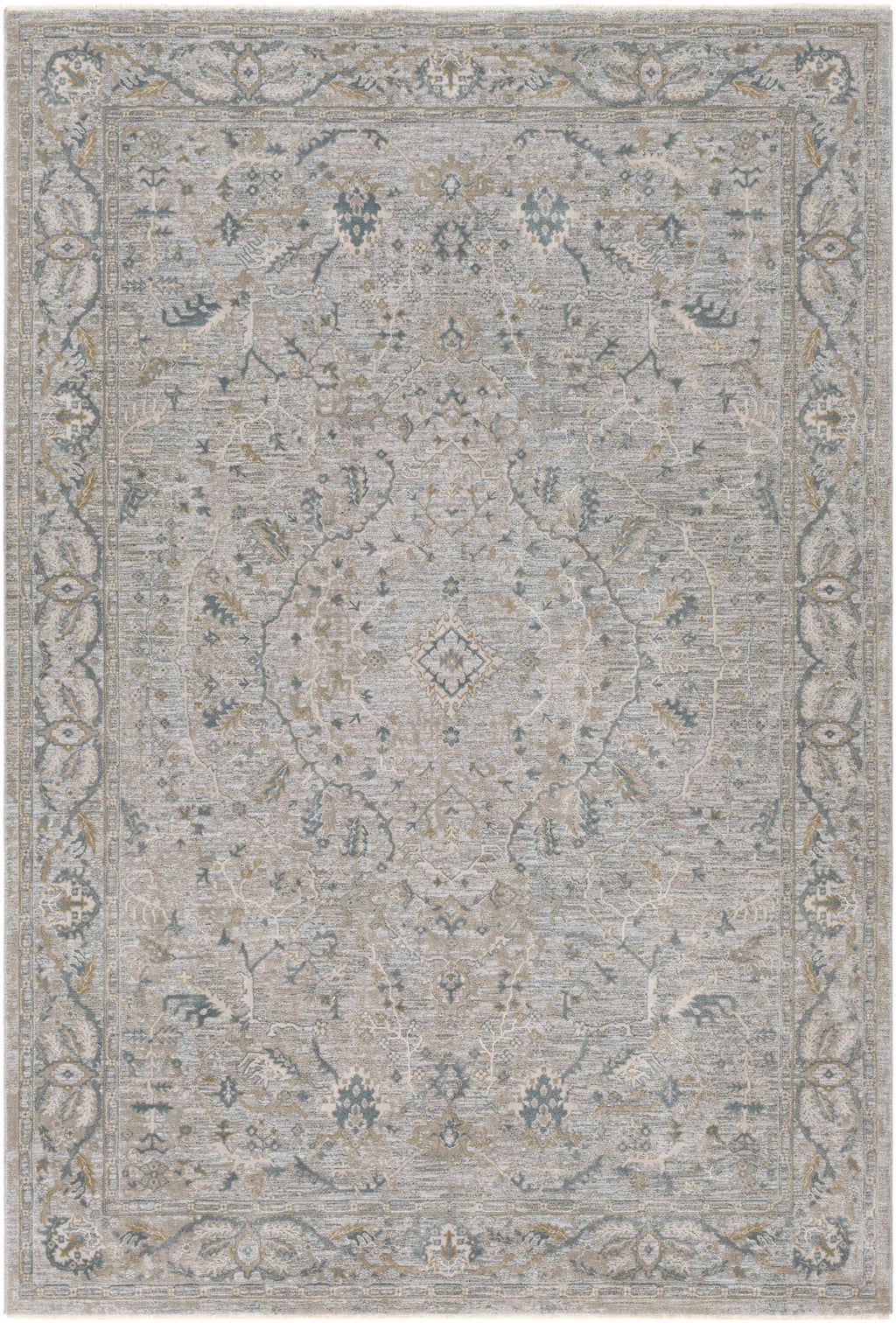 Glengarry Luxe Taupe With Teal Accent Fringe Area Rug