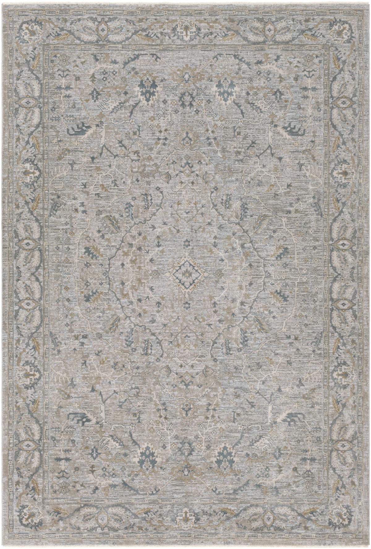 Glengarry Luxe Taupe With Teal Accent Fringe Area Rug