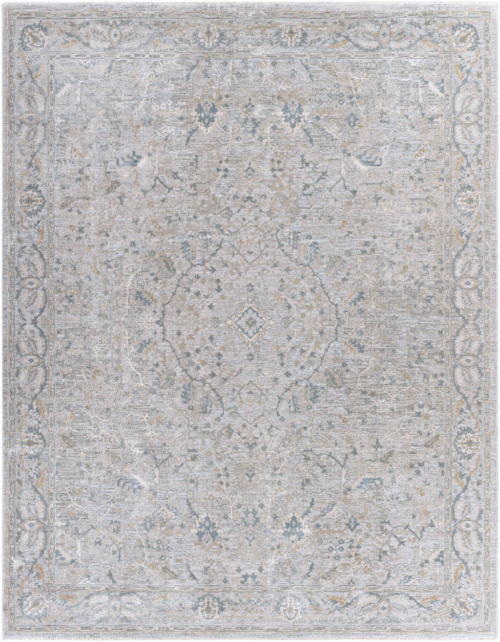 Glengarry Luxe Taupe With Teal Accent Fringe Area Rug