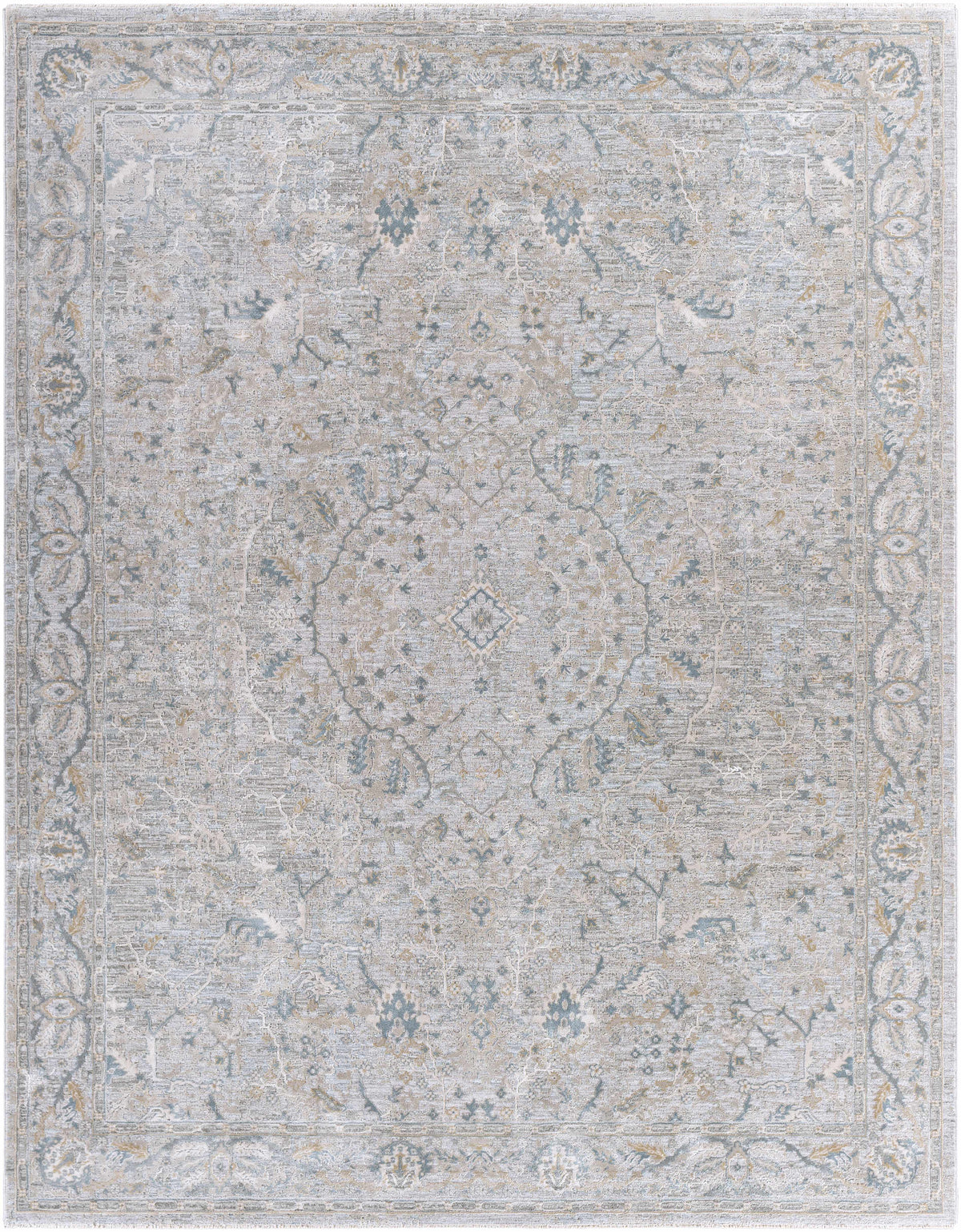 Glengarry Luxe Taupe With Teal Accent Fringe Area Rug