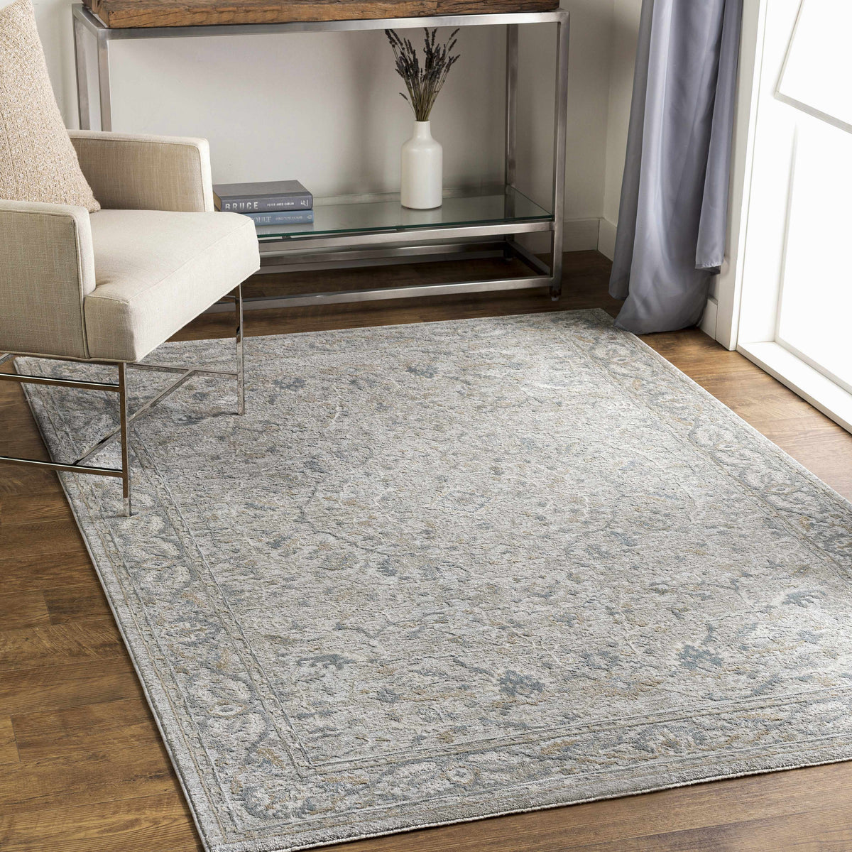 Glengarry Luxe Taupe With Teal Accent Fringe Area Rug